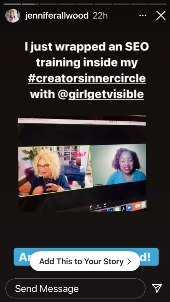 Akilah Thompkins- Robinson speaking with Jennifer allwood guest trainer- Visibility SEO Content and coaching grow your online presence